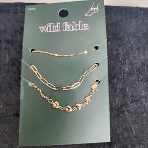 Target Wild Fable Women's Gold-Tone Trio Set of Dainty Anklets NWT